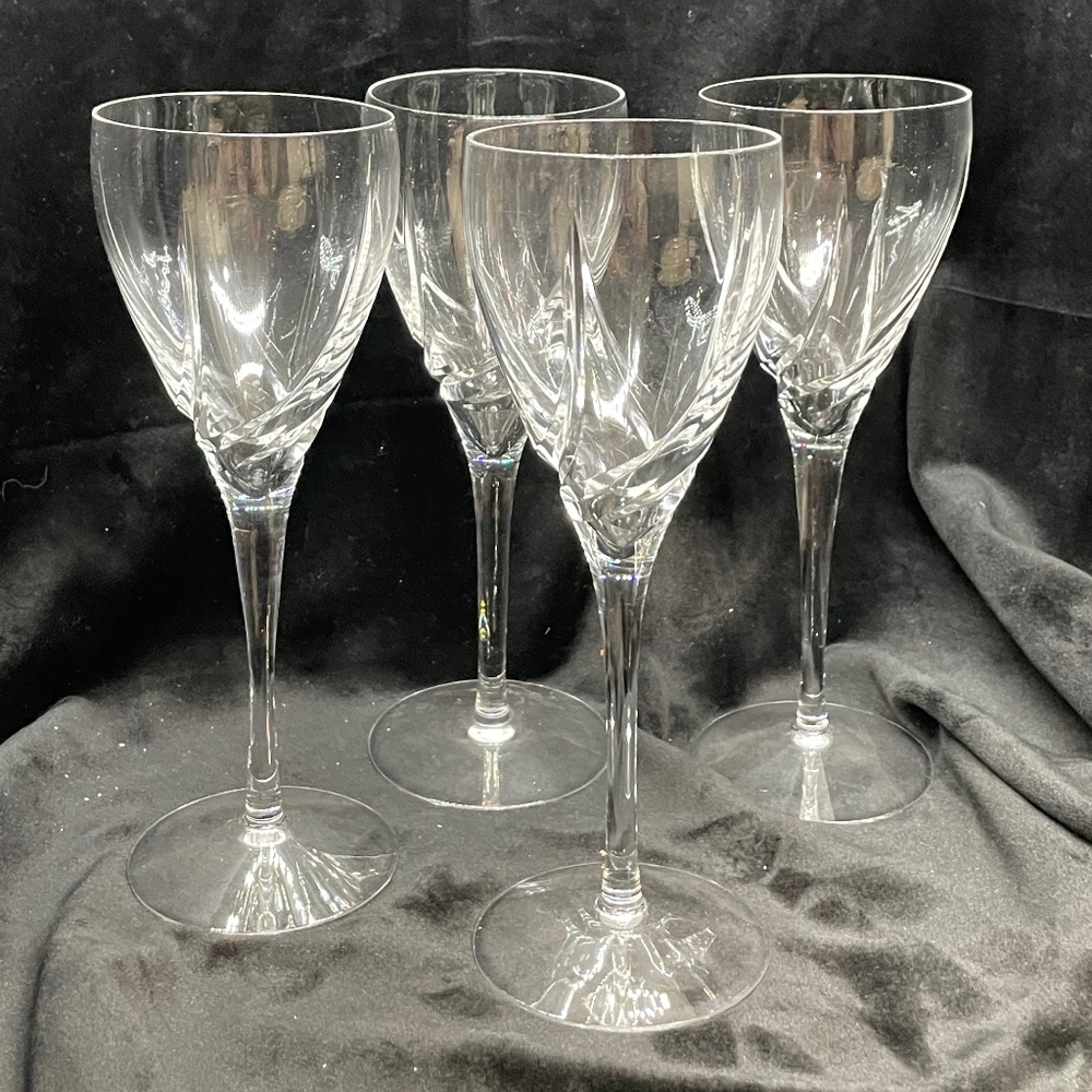 4 Lenox Crystal Sea Swirl  Water Goblets 8 5/8”